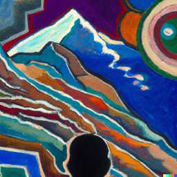 someone gazing at Mount Everest, painting by Wassily Kandinsky generated by DALL·E 2